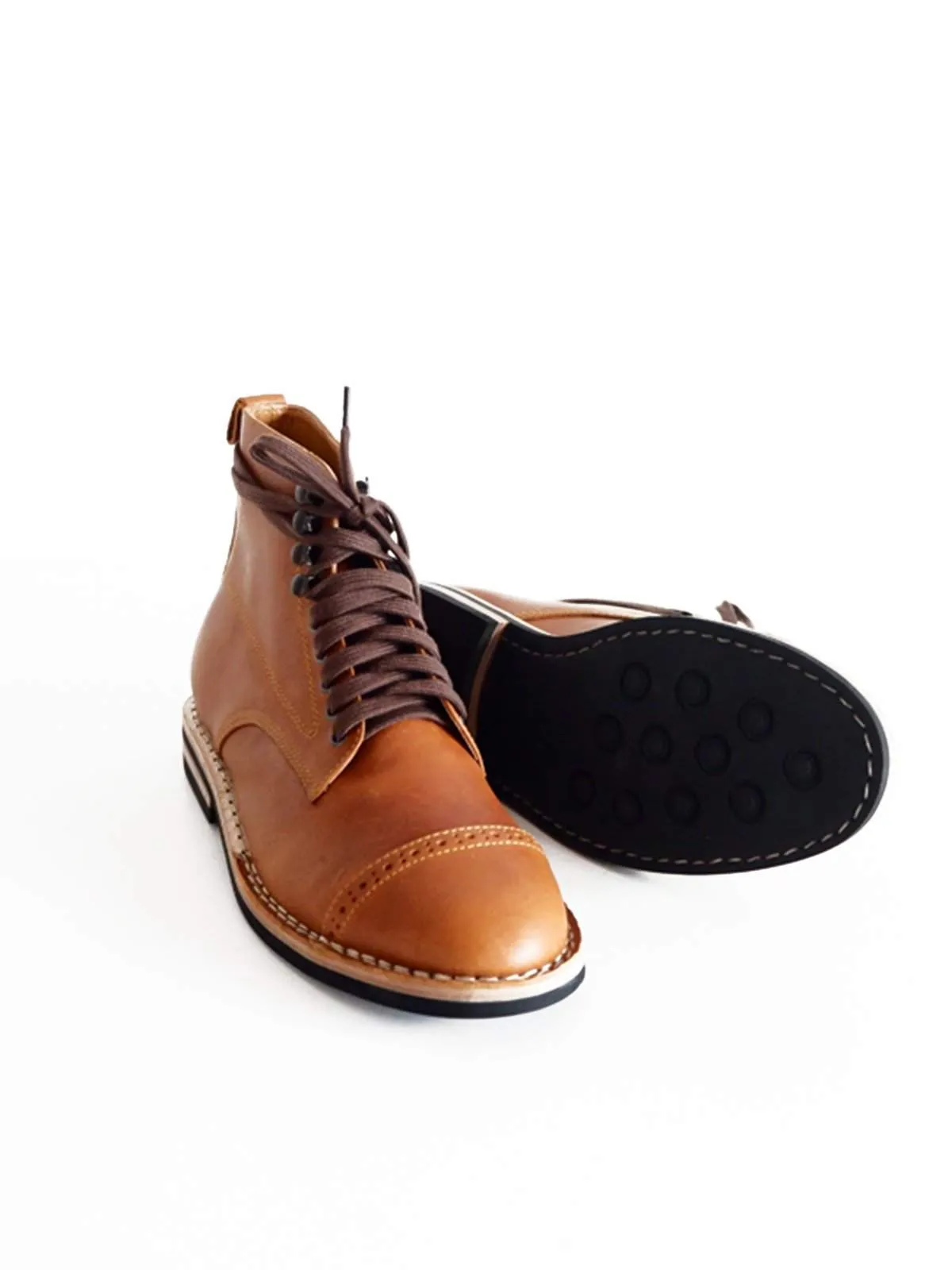 Chevalier Captoe Boots Havana Brown Two Row Stitched