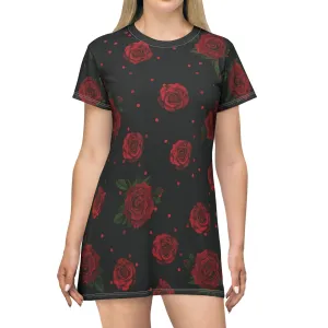 Chic Floral T-Shirt Dress with Roses