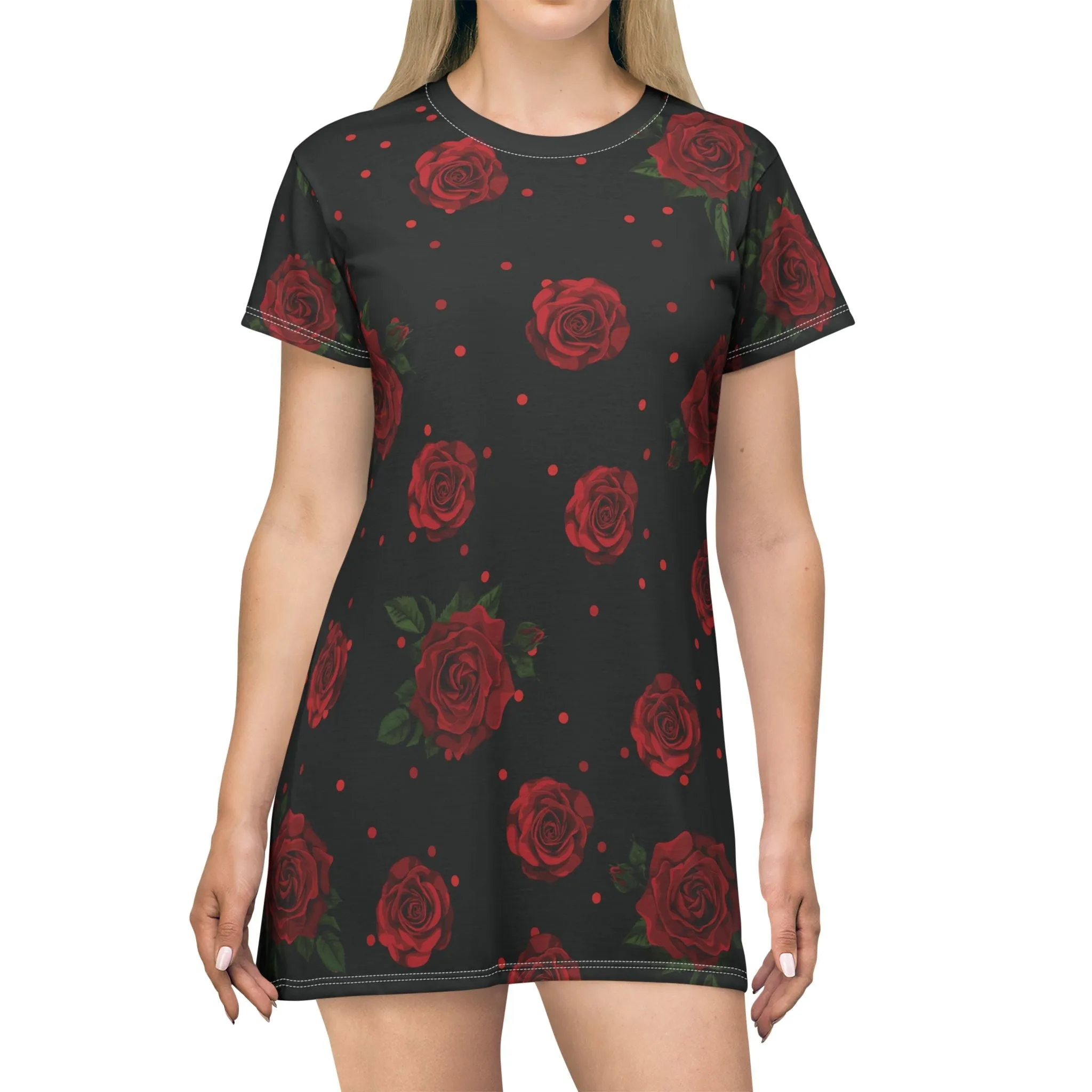 Chic Floral T-Shirt Dress with Roses