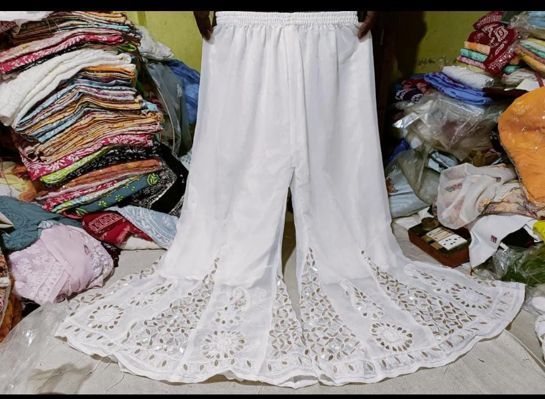 Chikankari Sharara in White with Gota Patti
