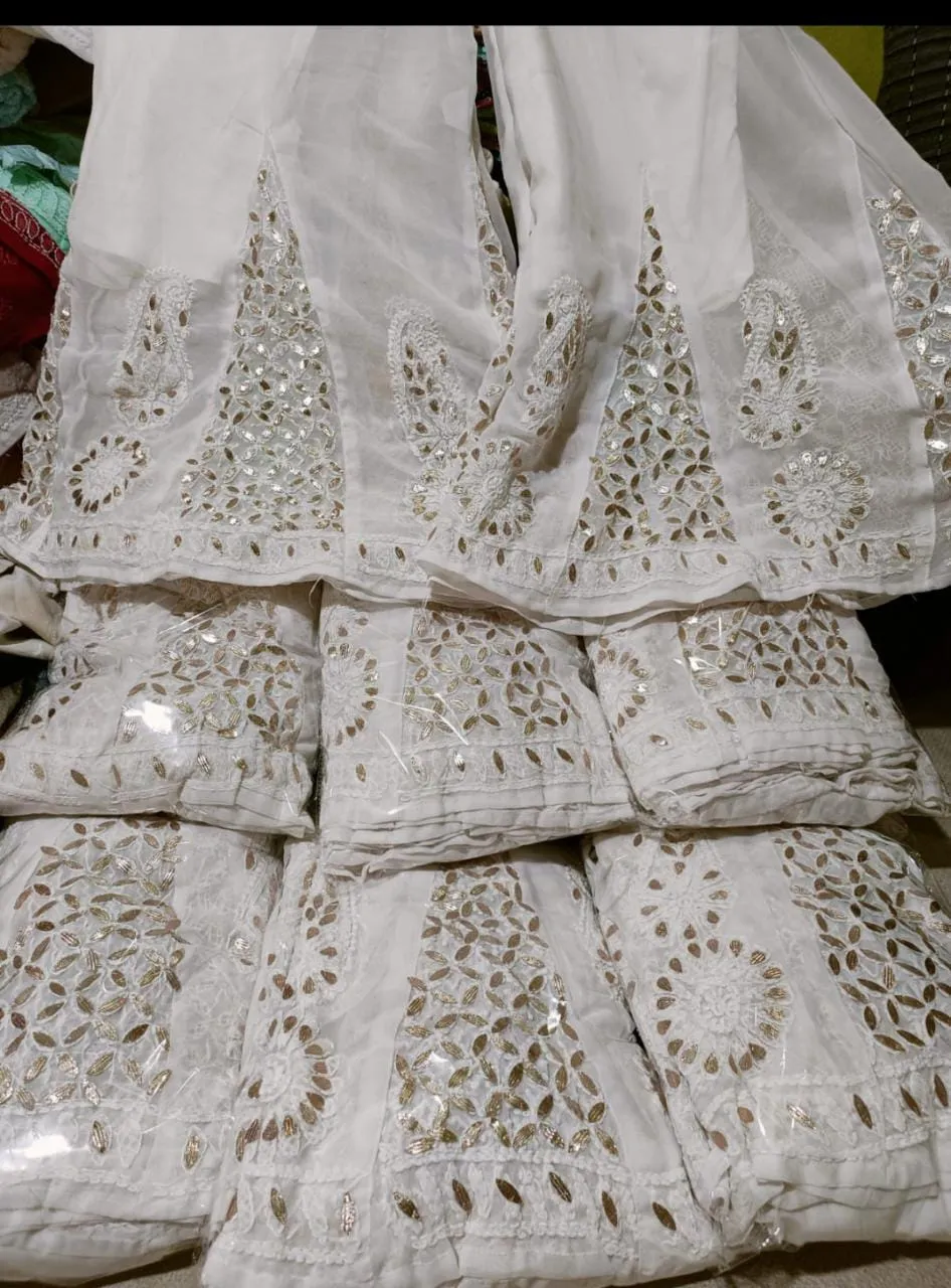 Chikankari Sharara in White with Gota Patti