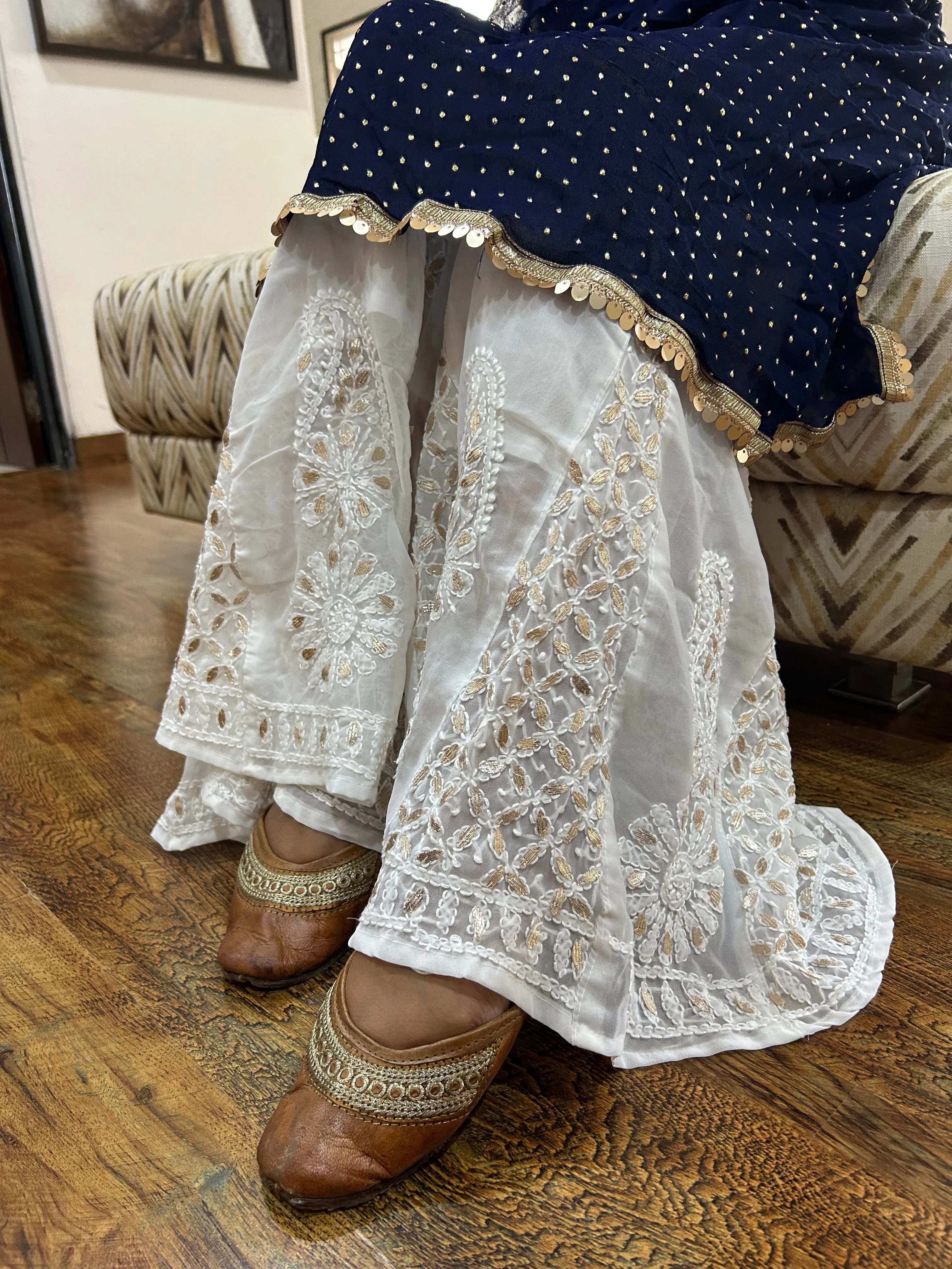 Chikankari Sharara in White with Gota Patti