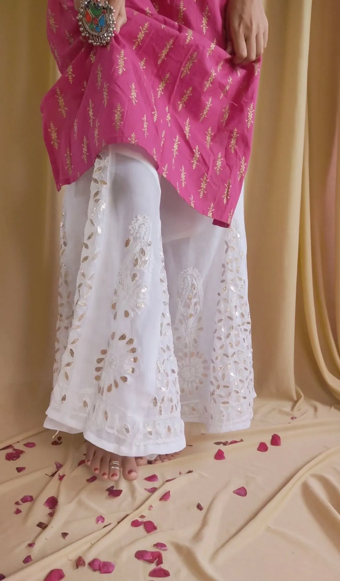 Chikankari Sharara in White with Gota Patti