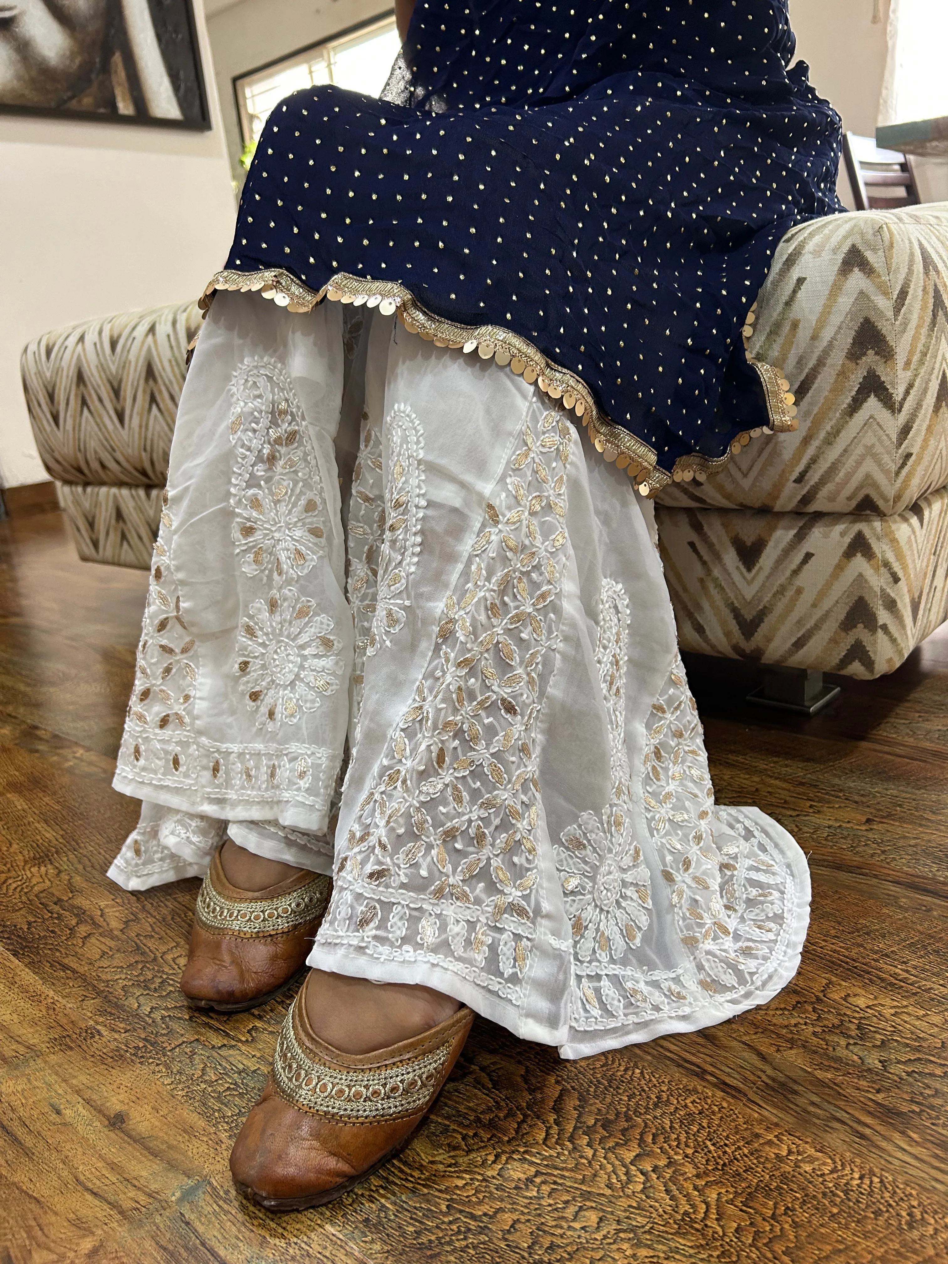 Chikankari Sharara in White with Gota Patti