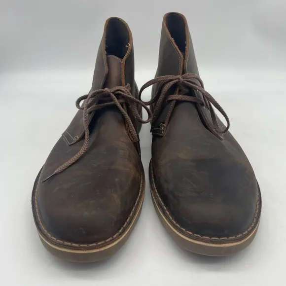 •CLARKS• Dark Brown Leather Bushacre 3 Chukka Boot
