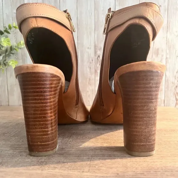 Coach Lafayette Leather Peep Toe Ankle Boot Heel