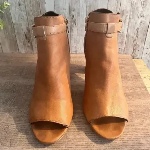 Coach Lafayette Leather Peep Toe Ankle Boot Heel