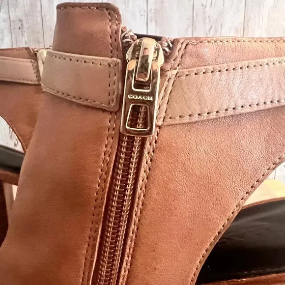 Coach Lafayette Leather Peep Toe Ankle Boot Heel