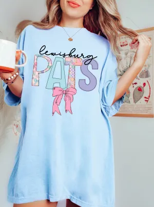 Comfort Colors or Bella Canvas Lewisburg Pats Bow Shirt/ Youth and Adult Sizes/ Lewisburg Patriots