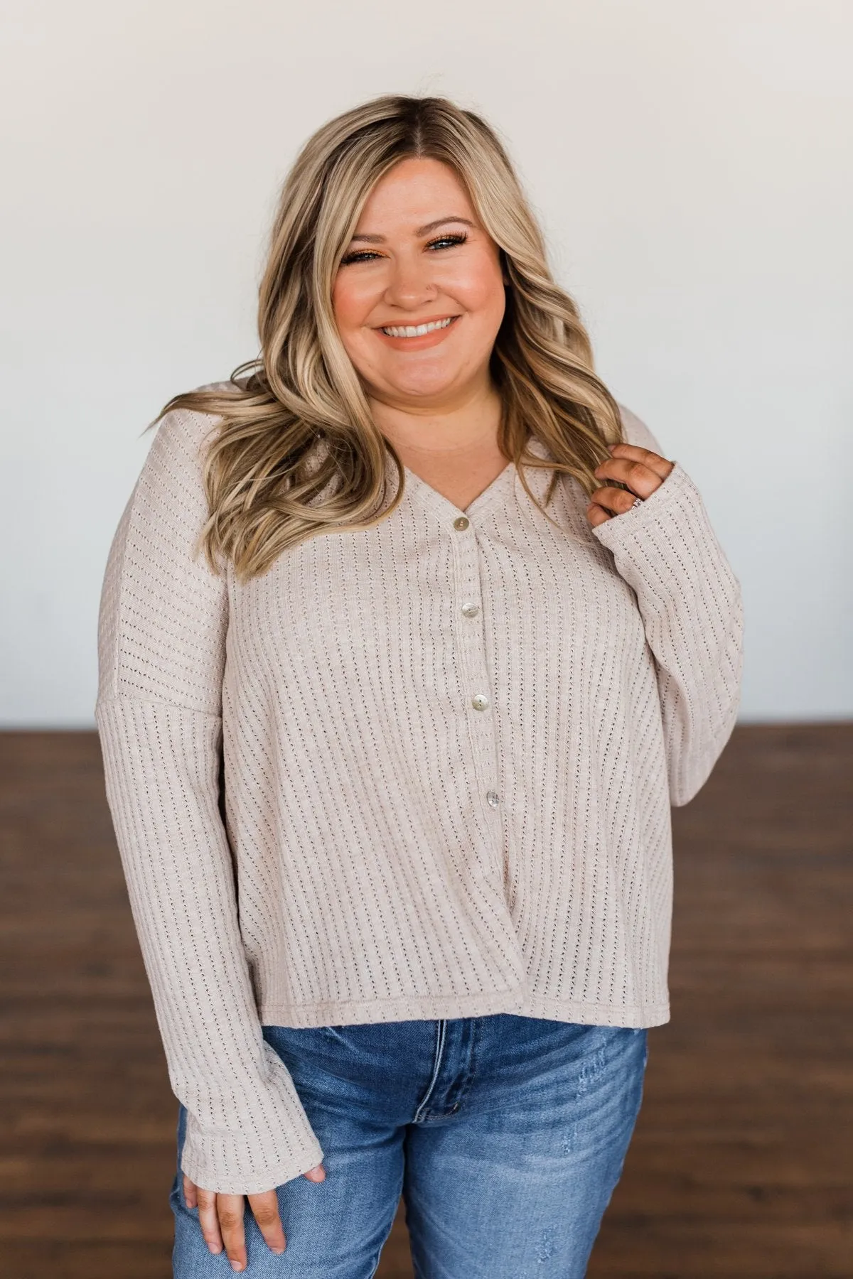 Coming Home To You Knit Button Top- Oatmeal