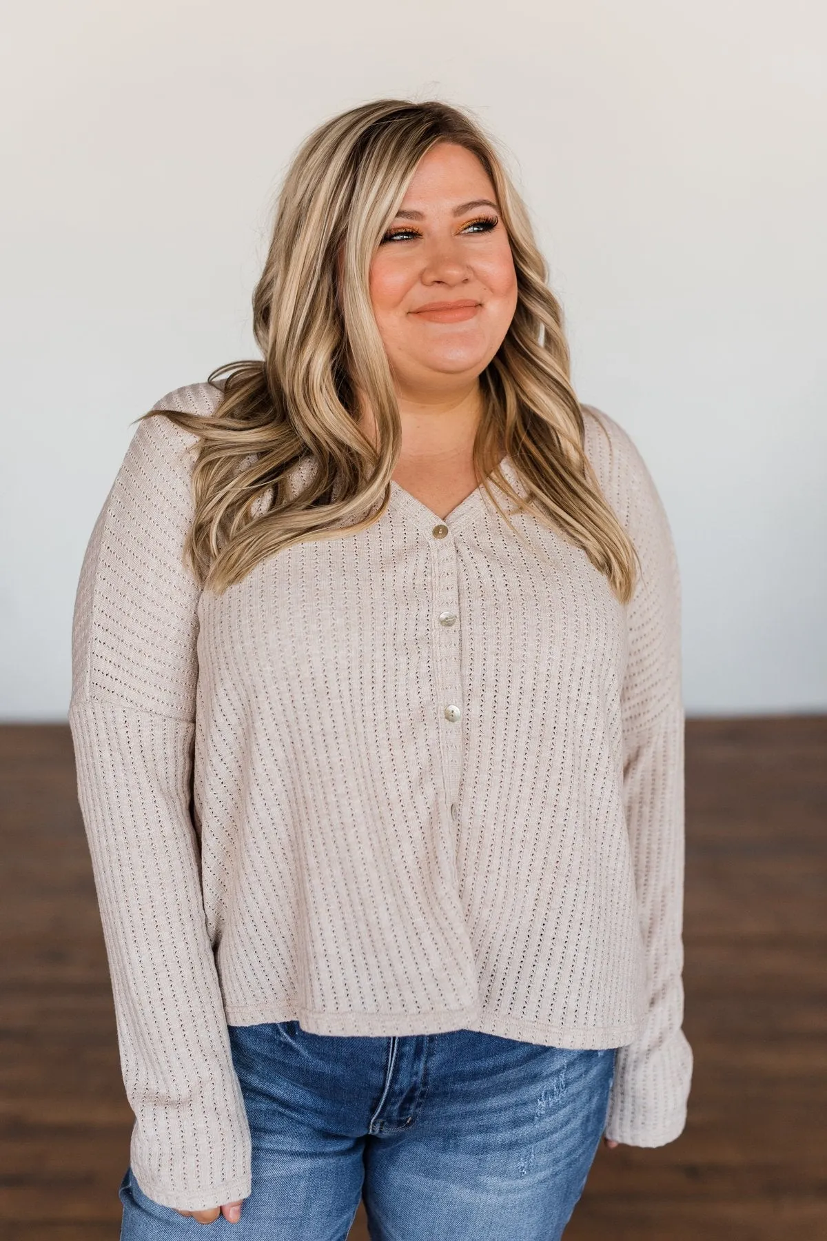 Coming Home To You Knit Button Top- Oatmeal