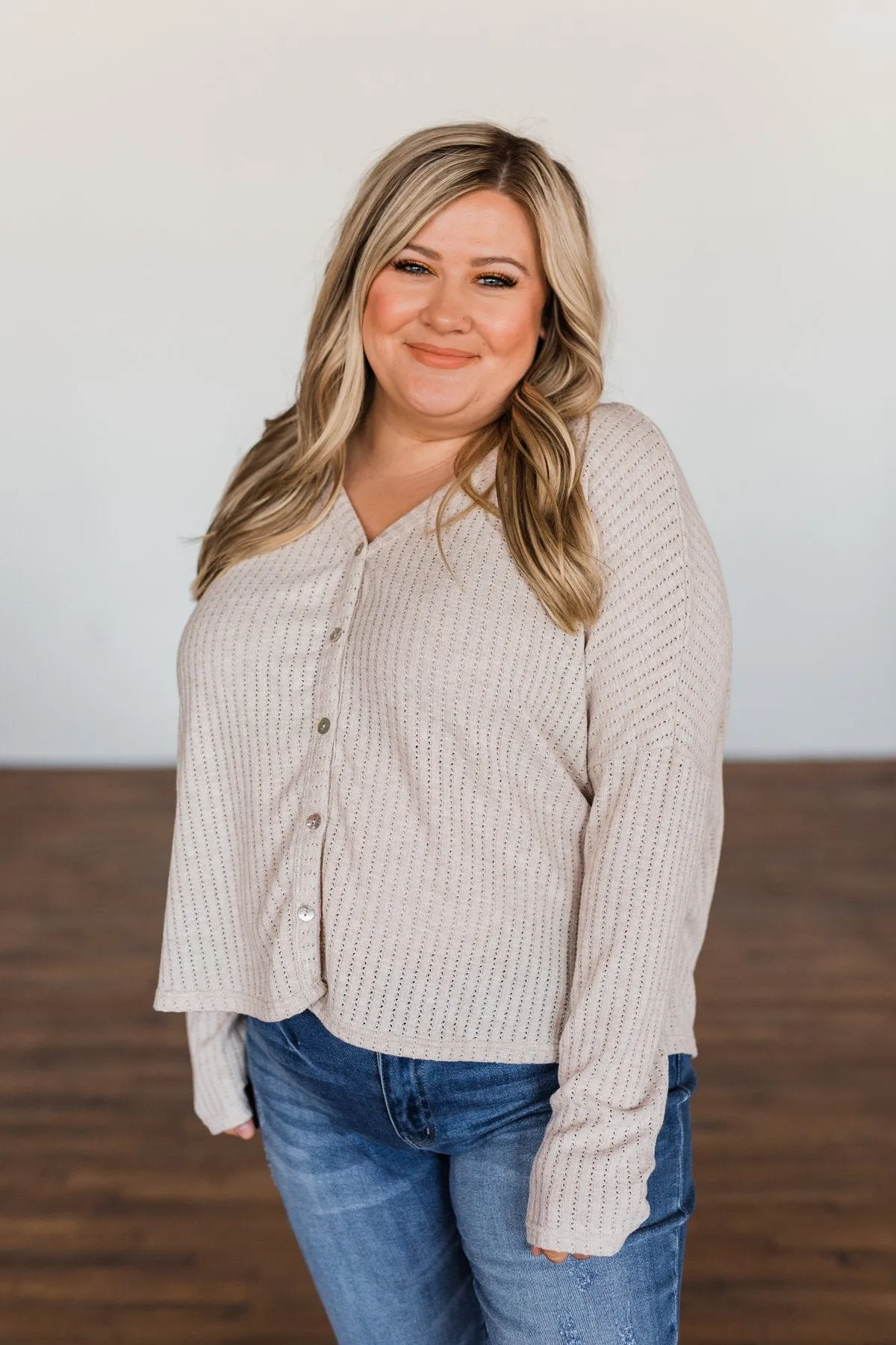 Coming Home To You Knit Button Top- Oatmeal