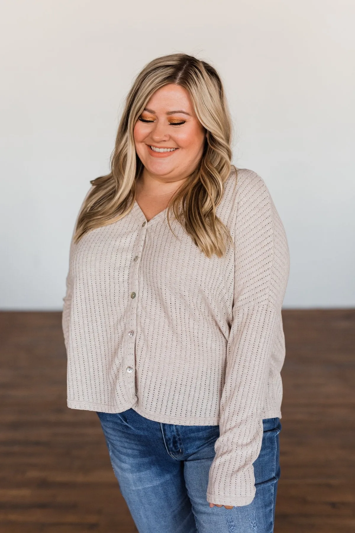 Coming Home To You Knit Button Top- Oatmeal