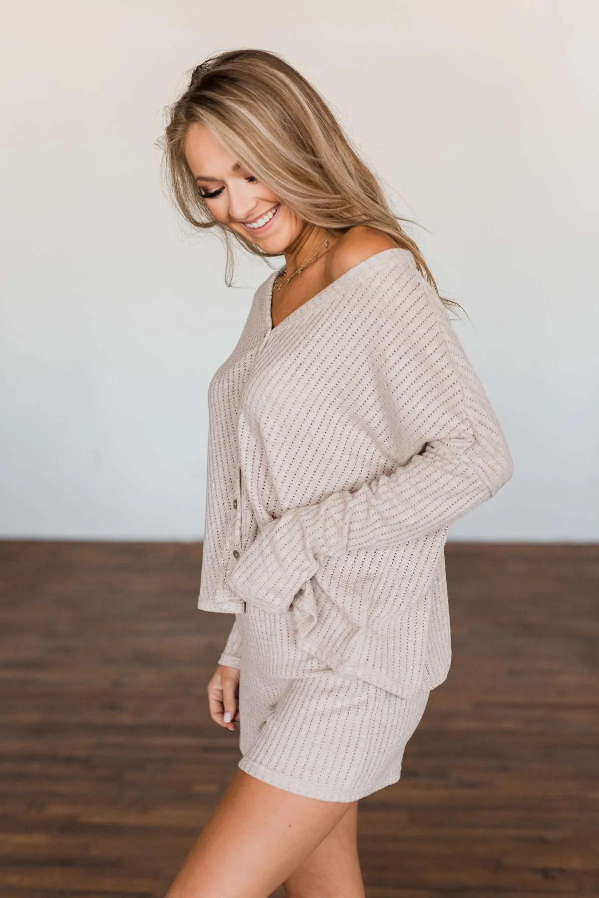 Coming Home To You Knit Button Top- Oatmeal