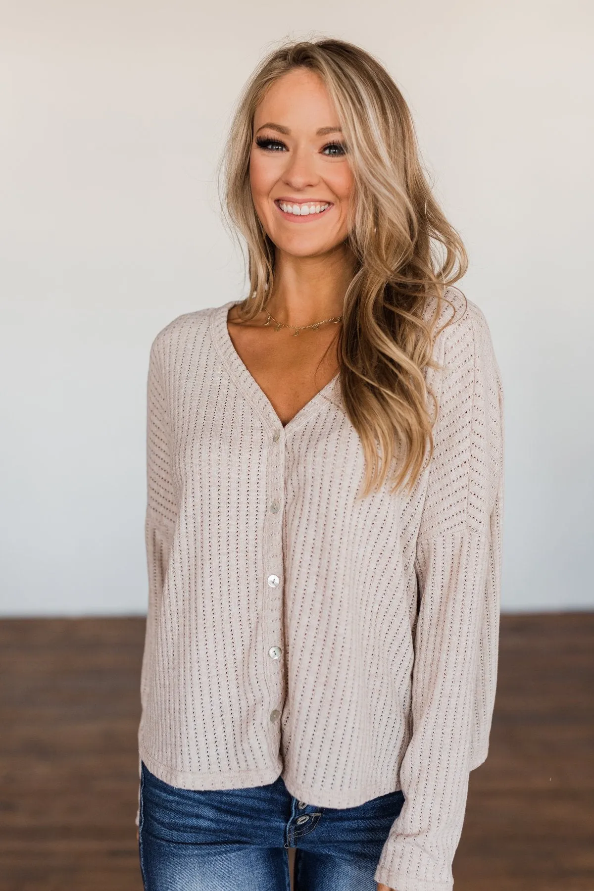 Coming Home To You Knit Button Top- Oatmeal