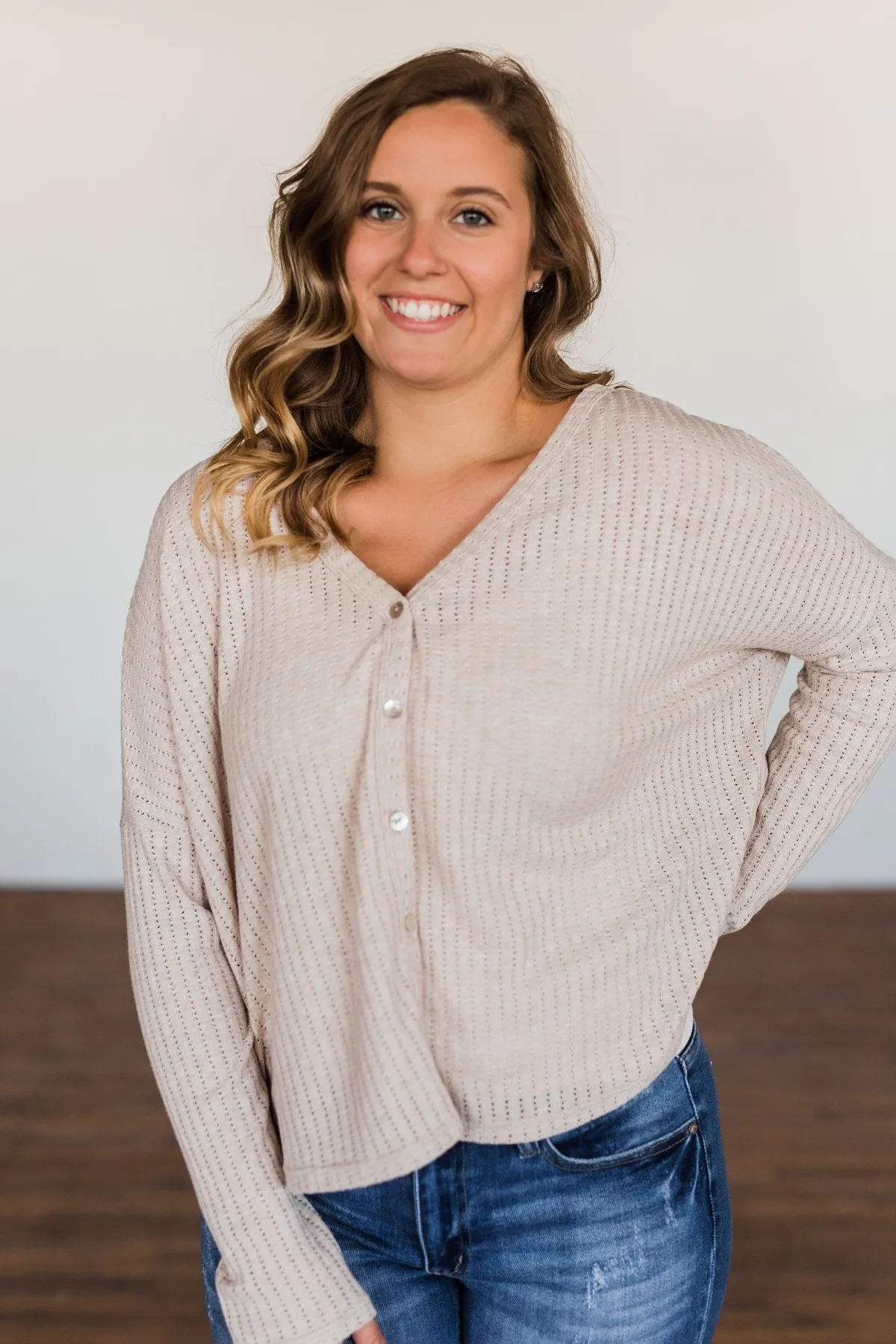 Coming Home To You Knit Button Top- Oatmeal