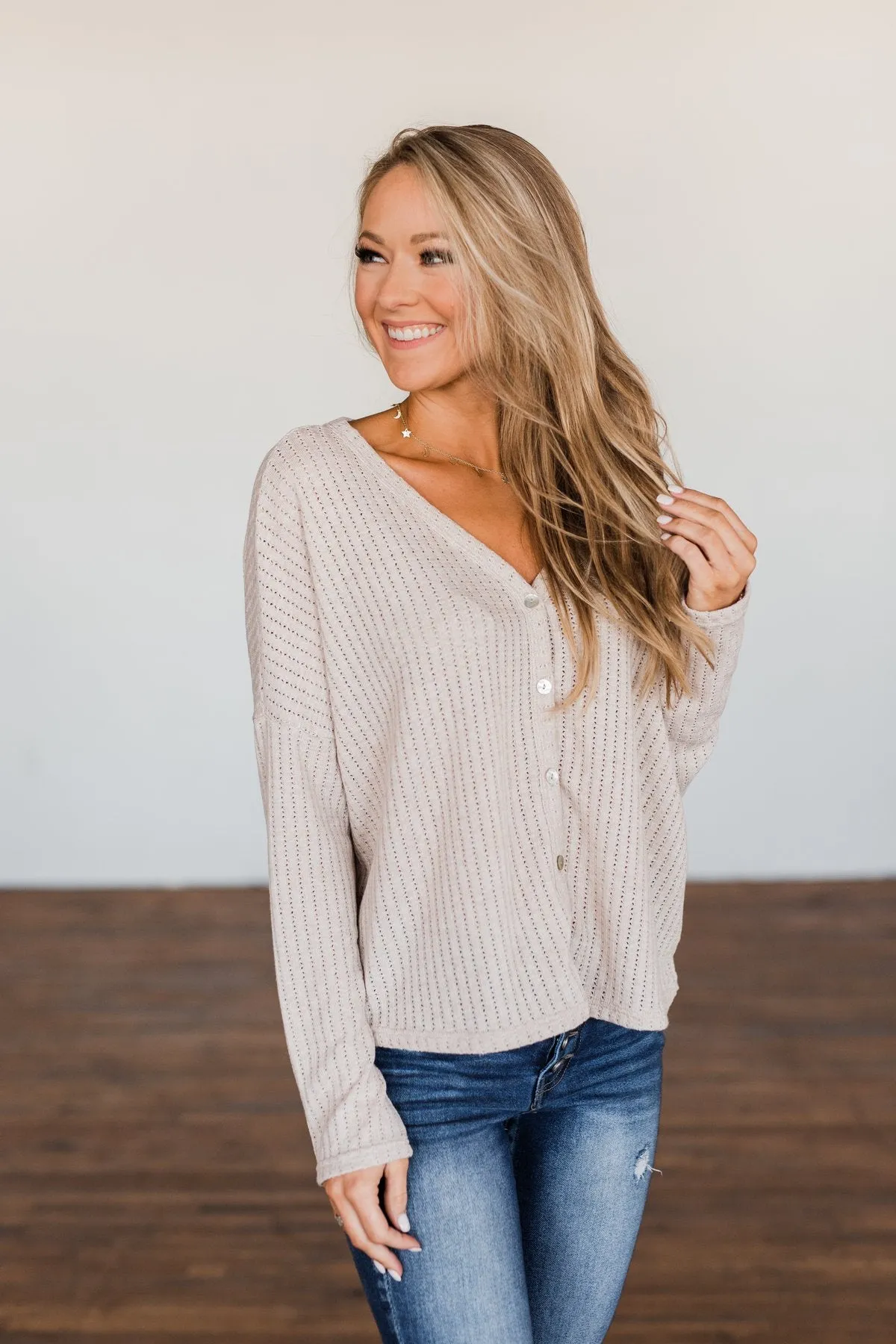 Coming Home To You Knit Button Top- Oatmeal