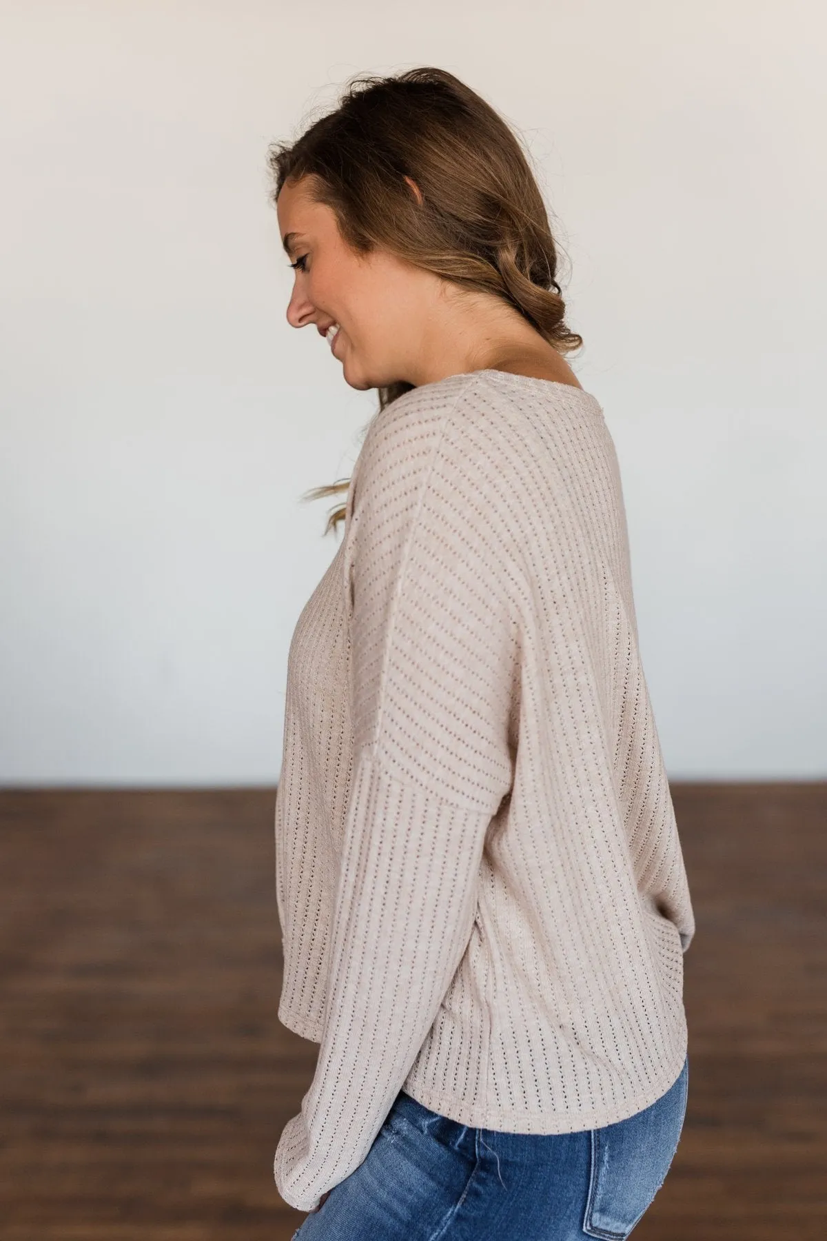 Coming Home To You Knit Button Top- Oatmeal