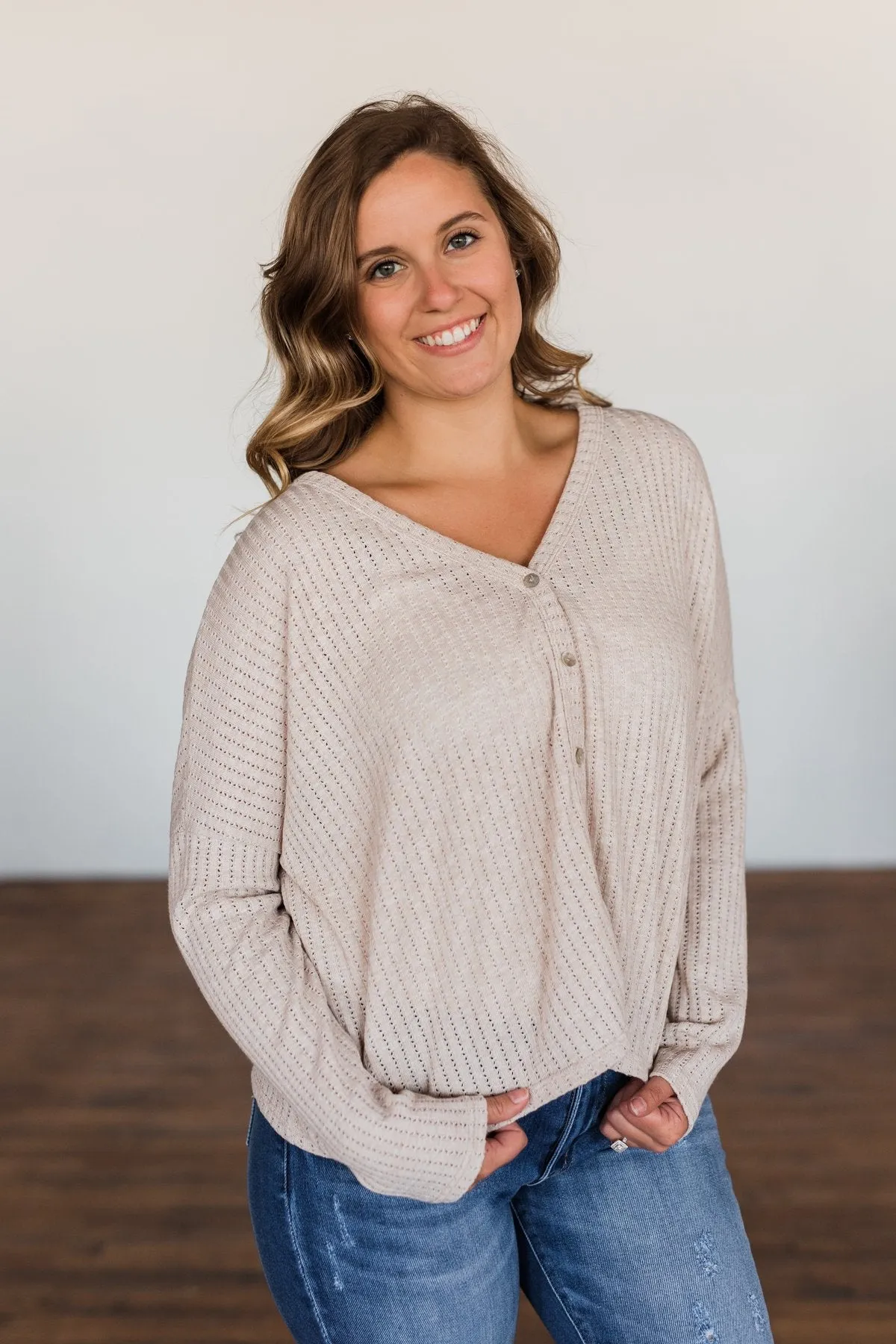 Coming Home To You Knit Button Top- Oatmeal