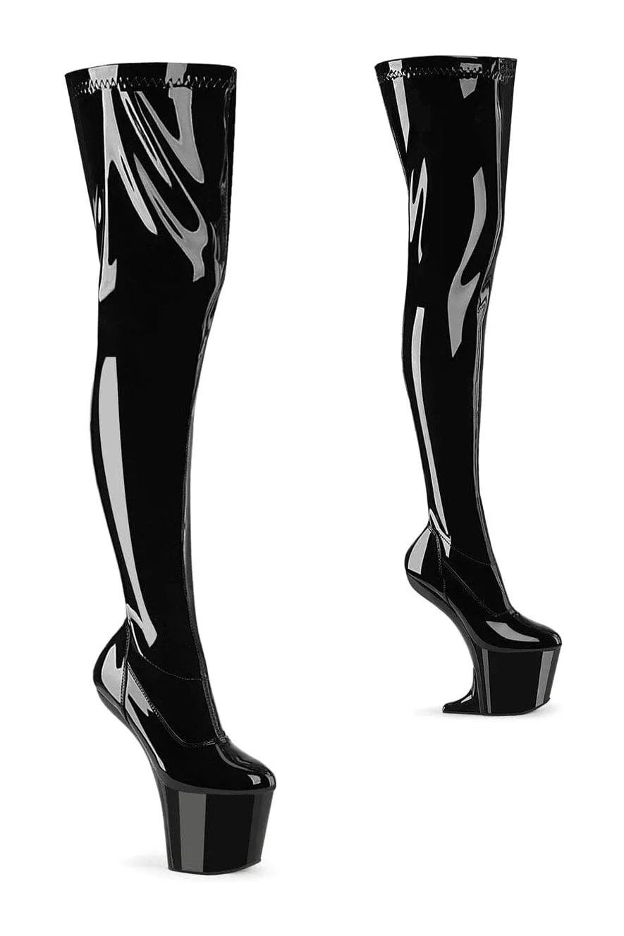 CRAZE-3000 Black Patent Thigh Boot