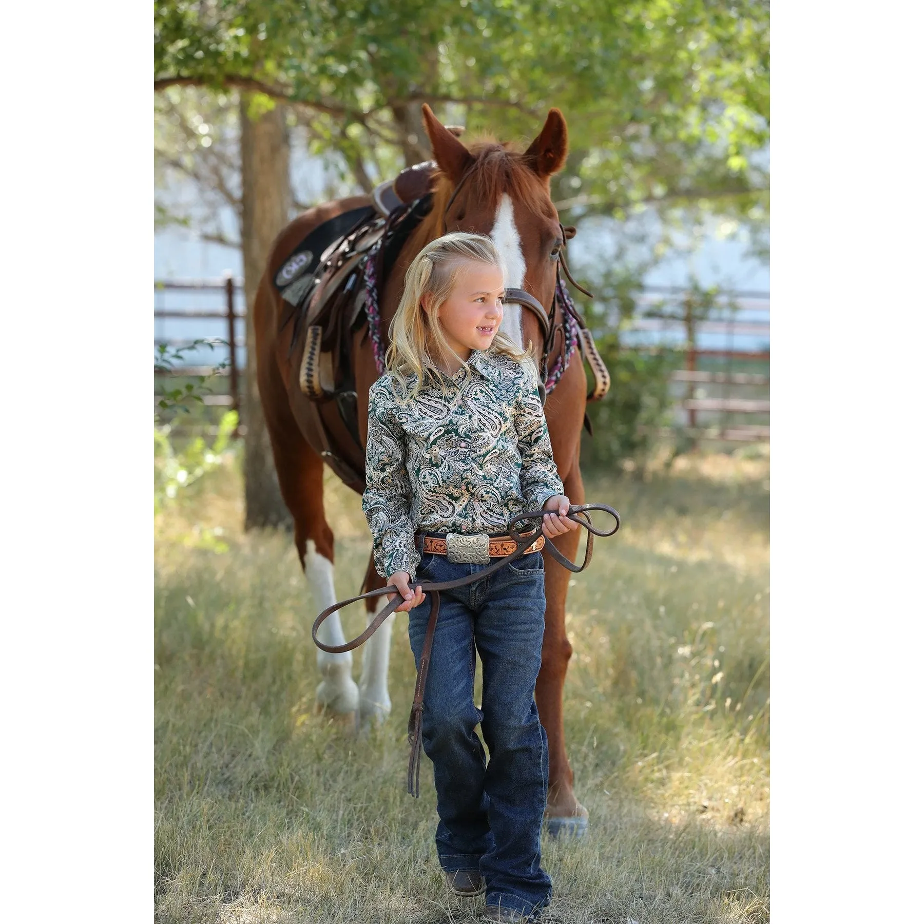 Cruel Girl's Green Paisley Print Western Shirt