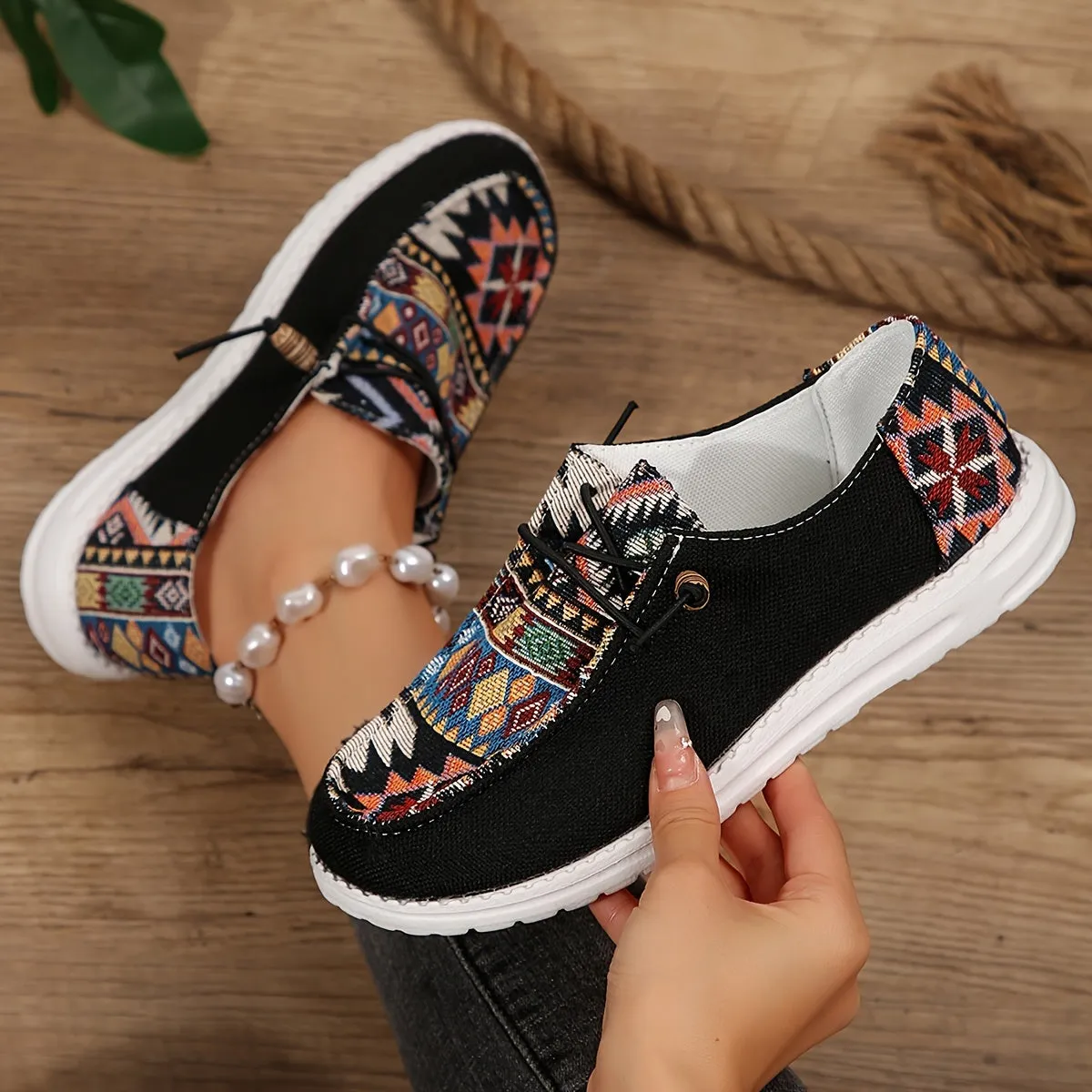 Dames Summer Loafers-Light Ethno-Slipper van Canvas