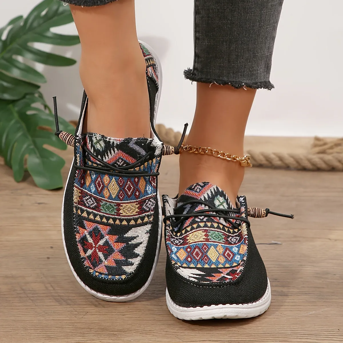 Dames Summer Loafers-Light Ethno-Slipper van Canvas