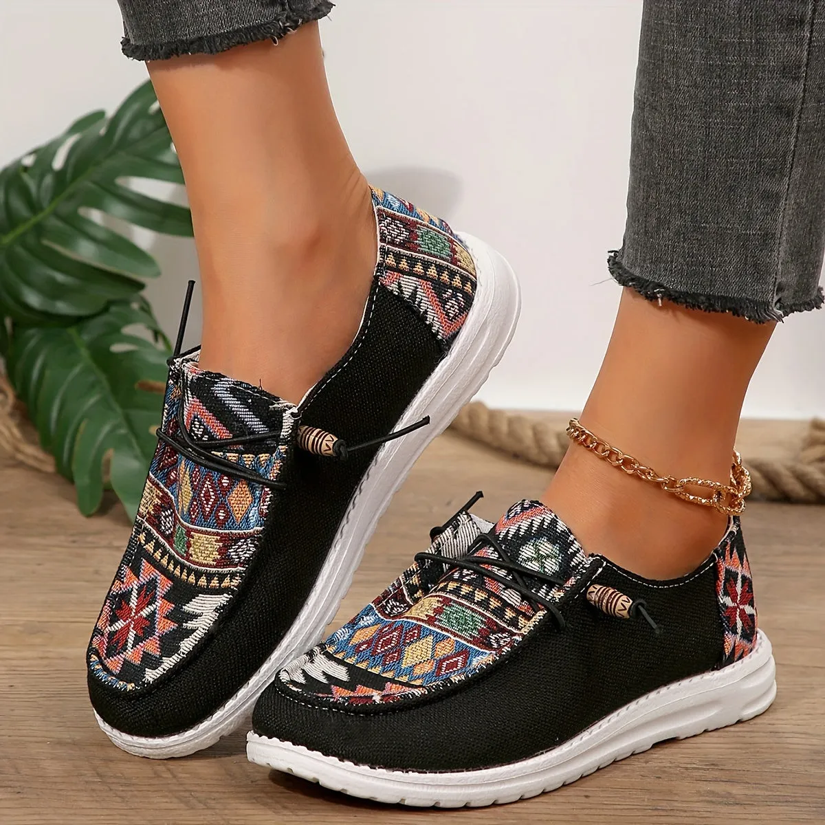 Dames Summer Loafers-Light Ethno-Slipper van Canvas