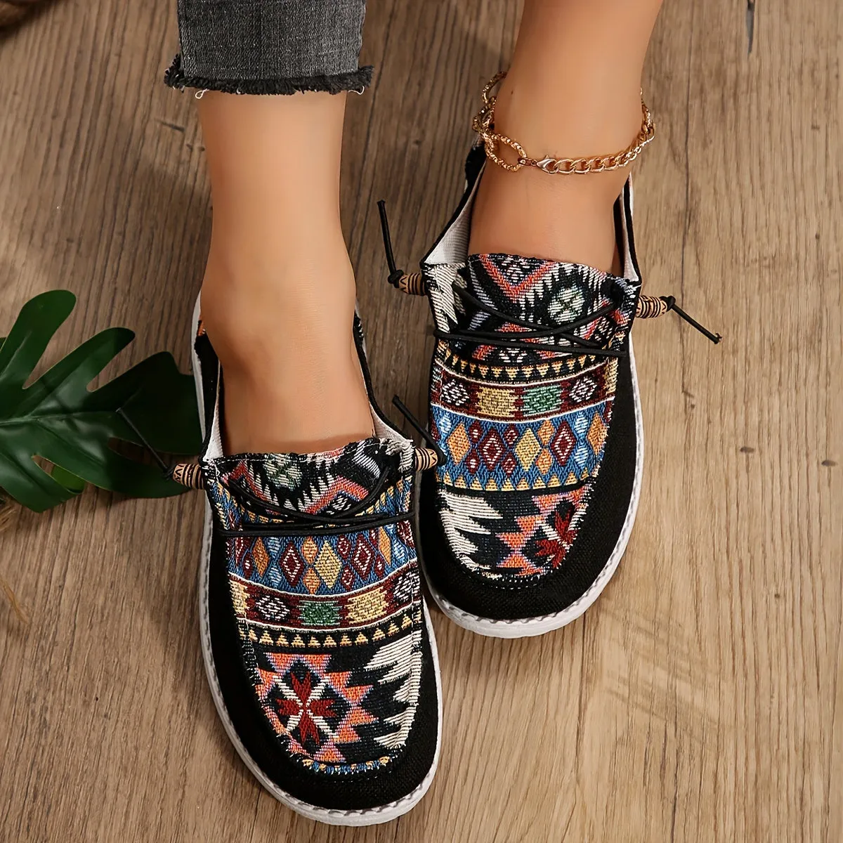 Dames Summer Loafers-Light Ethno-Slipper van Canvas