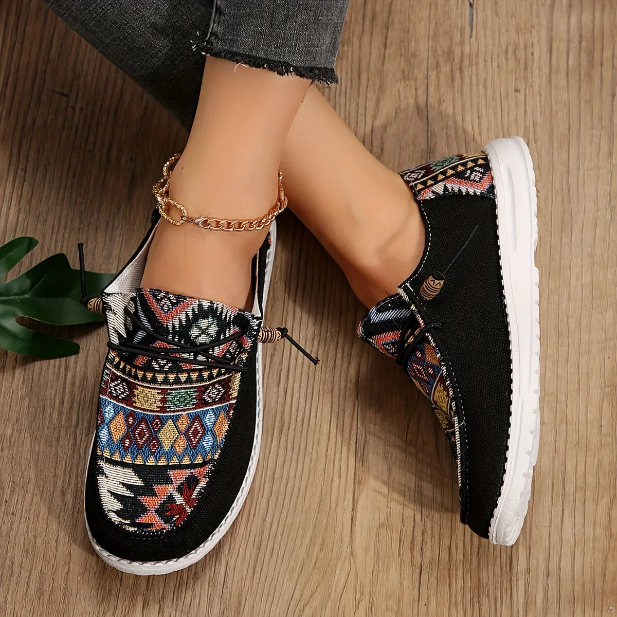 Dames Summer Loafers-Light Ethno-Slipper van Canvas