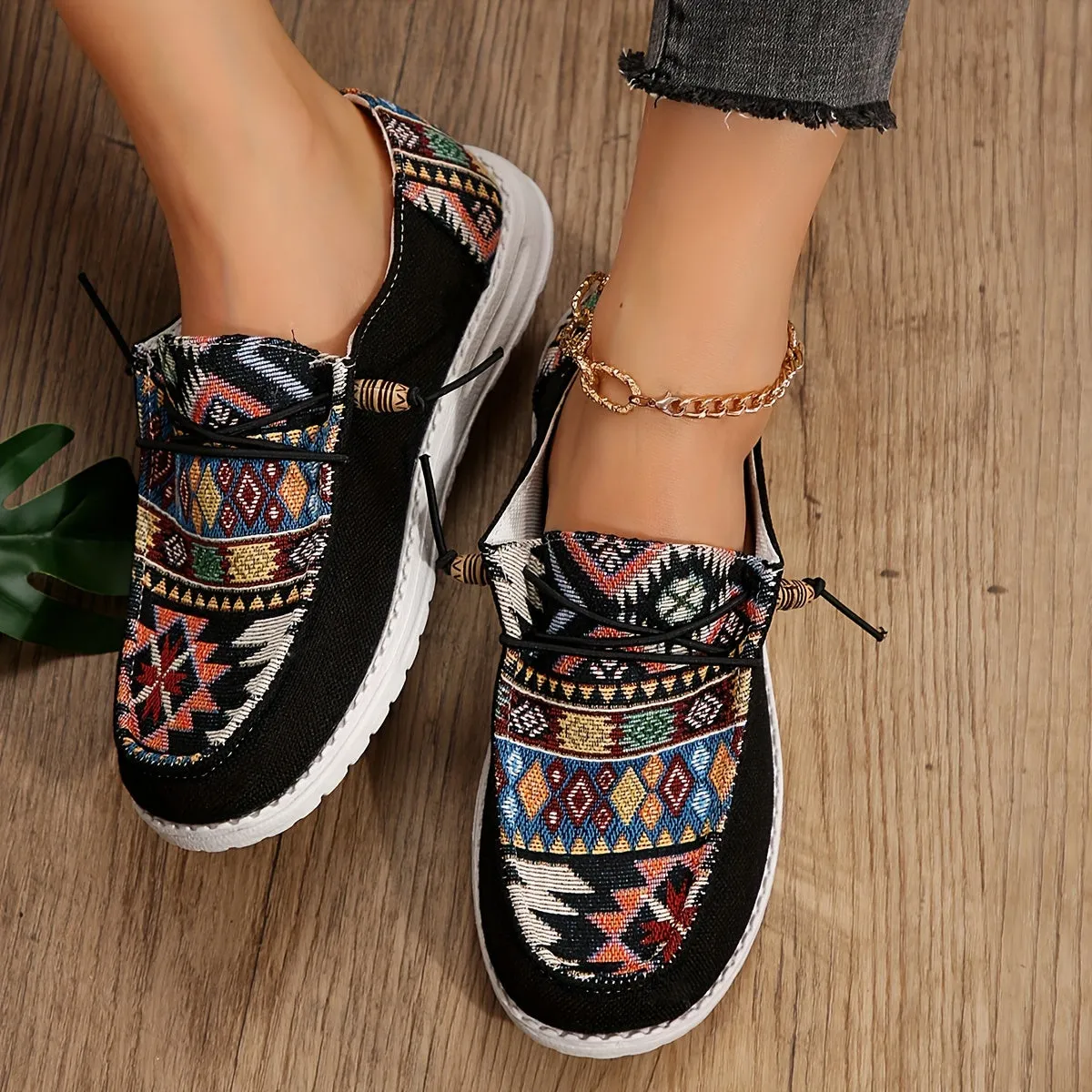 Dames Summer Loafers-Light Ethno-Slipper van Canvas
