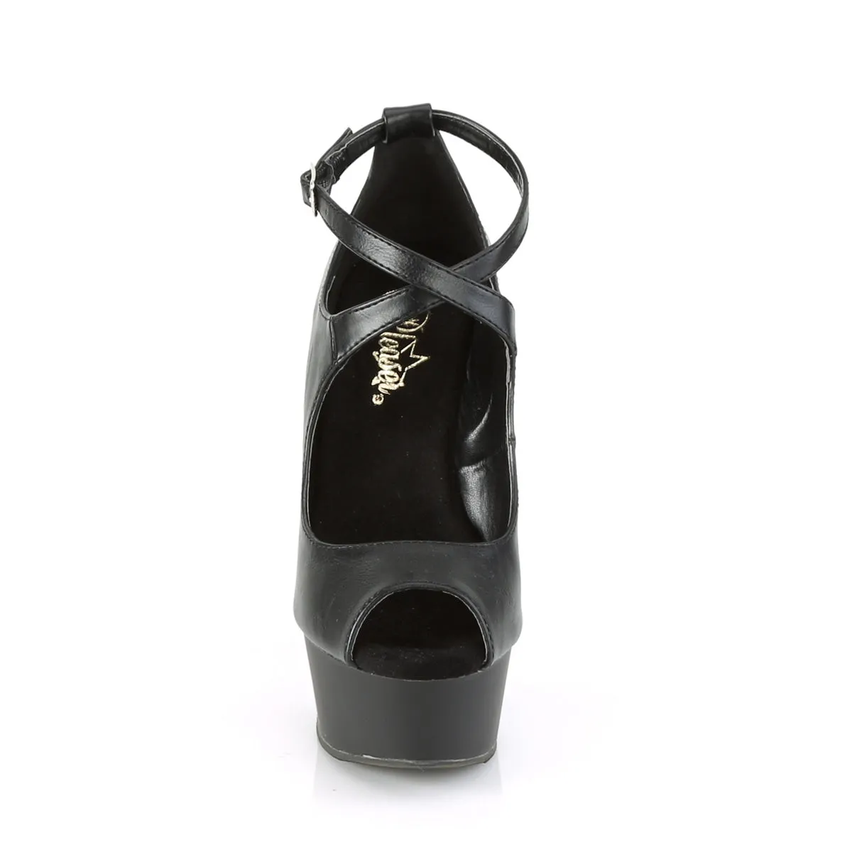 DELIGHT-653  Black Faux Leather/Black Matte