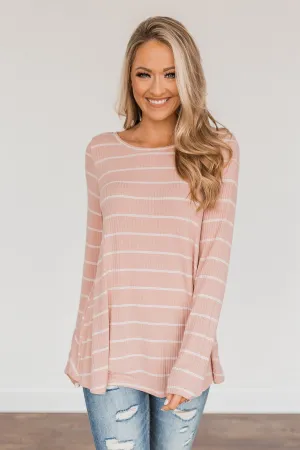 Feelin' A Little Lucky Striped Knit Top- Mauve Pink