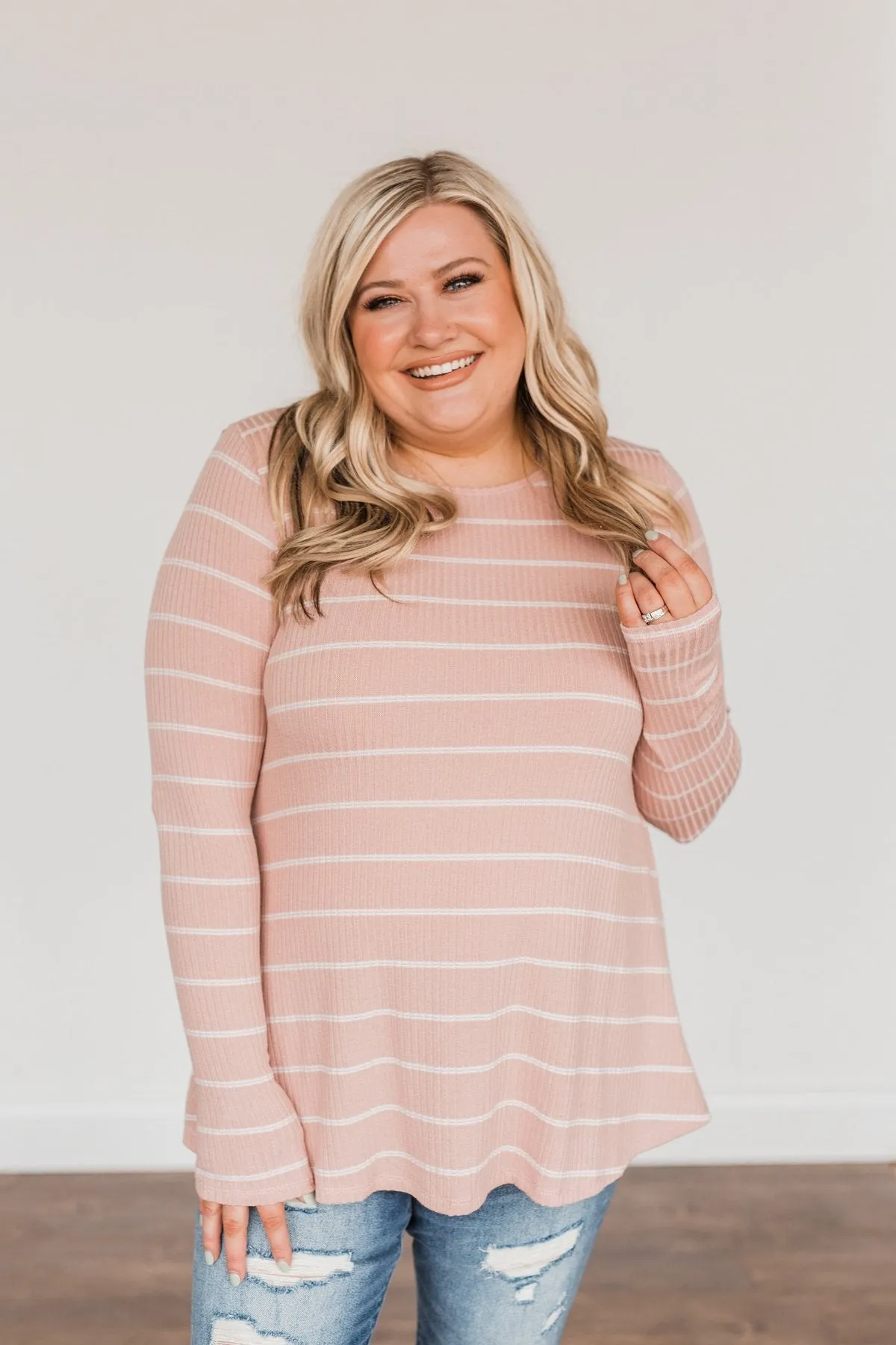 Feelin' A Little Lucky Striped Knit Top- Mauve Pink