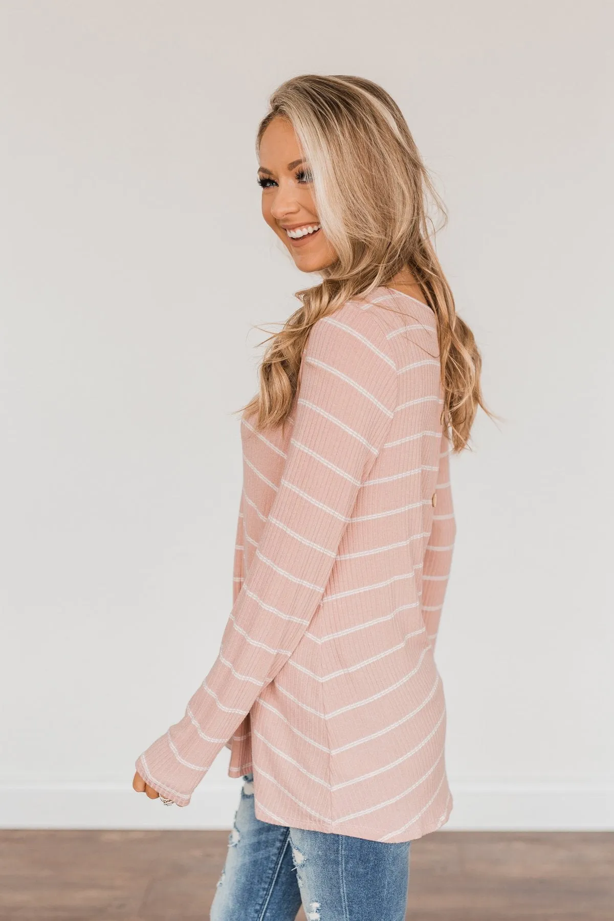 Feelin' A Little Lucky Striped Knit Top- Mauve Pink