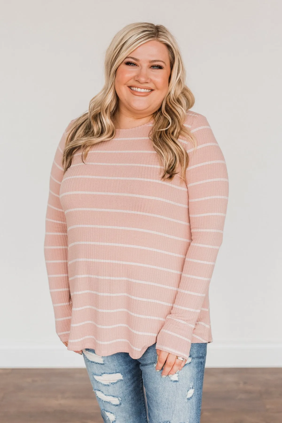 Feelin' A Little Lucky Striped Knit Top- Mauve Pink