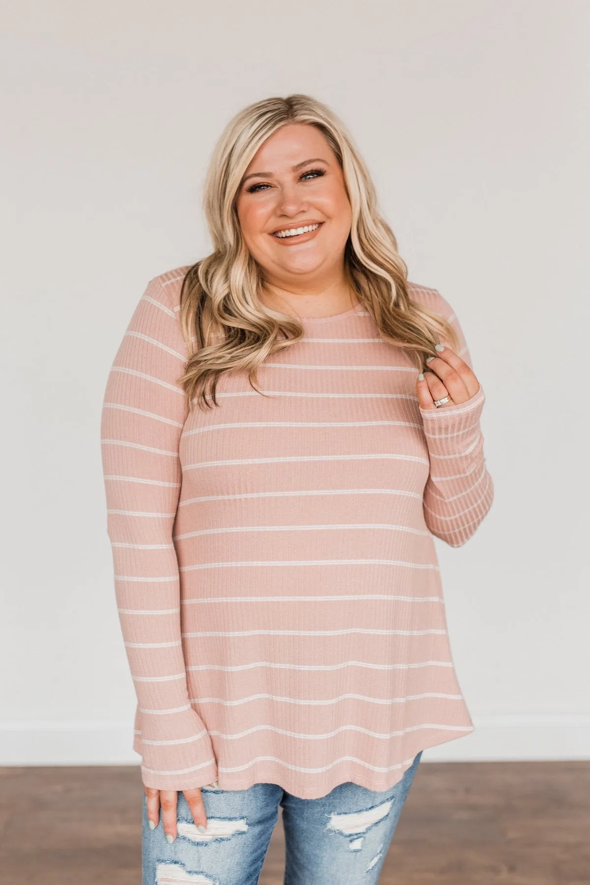 Feelin' A Little Lucky Striped Knit Top- Mauve Pink