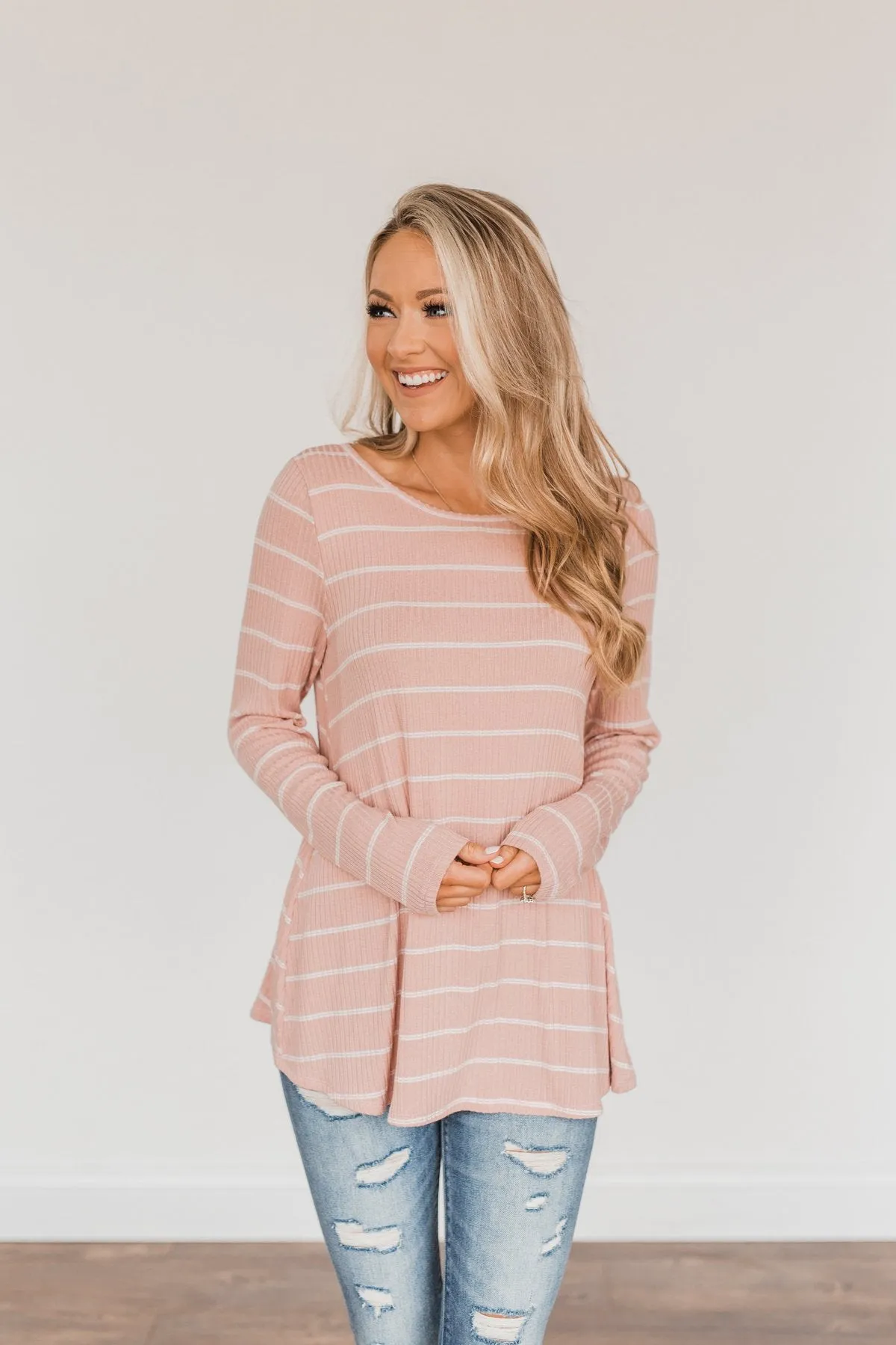 Feelin' A Little Lucky Striped Knit Top- Mauve Pink
