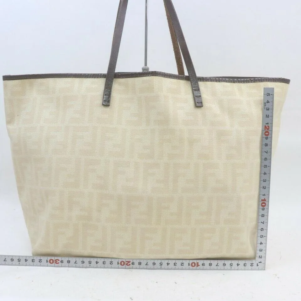 Fendi Ivory x Brown Monogram FF Zucca Roll Tote Bag with Pouch 863240