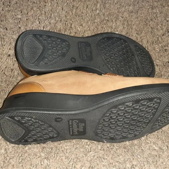 FINN COMFORT-Tan Brown Leather/Nubuck Double Strap Walking Shoes-Near Mint