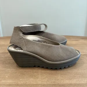 Fly London Yala Perforated Wedge Sandals Ankle Strap Peep Toe Size EUR 37 US 6.5