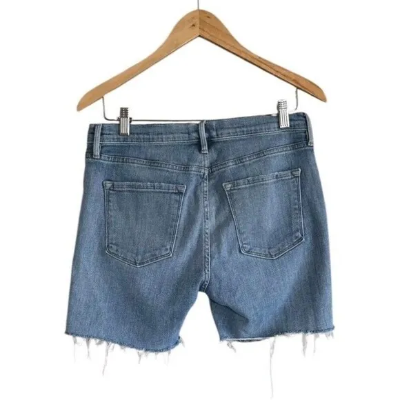 Frame Le Grand Garcon Cut Off Jean Shorts Women's 28 Blue Raw Hem