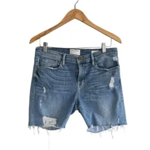 Frame Le Grand Garcon Cut Off Jean Shorts Women's 28 Blue Raw Hem