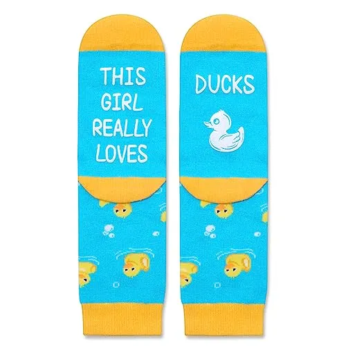 Funny Rubber Duck Gifts for Girls, Duck Socks for Kids 4-10 Years, Cute Lovely Silly Gifts Socks for Girls