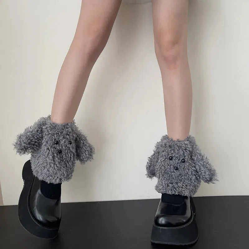 Funny Teddy Curly Leg Warmers – Cute Dog Animal Leg Warmers for Women, Winter JK Girl Cosplay, Y2K, Harajuku & Lolita Style