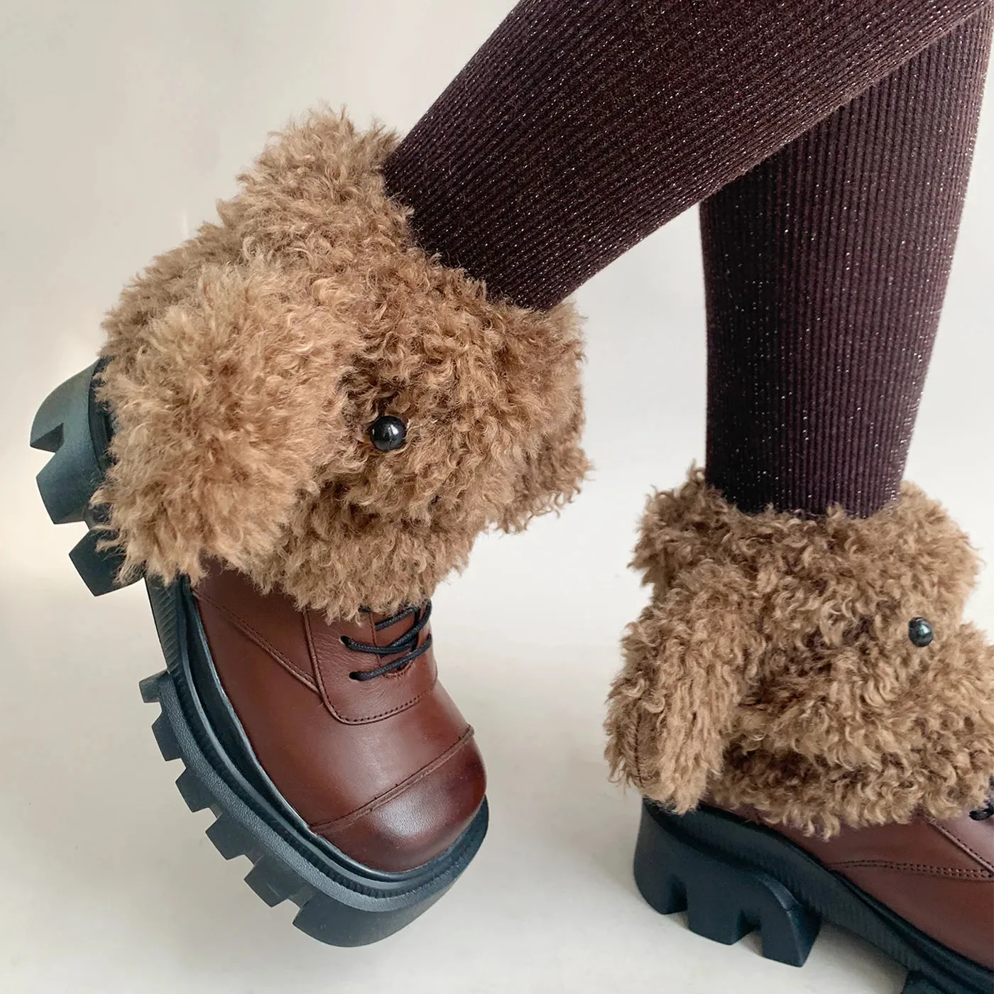 Funny Teddy Curly Leg Warmers – Cute Dog Animal Leg Warmers for Women, Winter JK Girl Cosplay, Y2K, Harajuku & Lolita Style