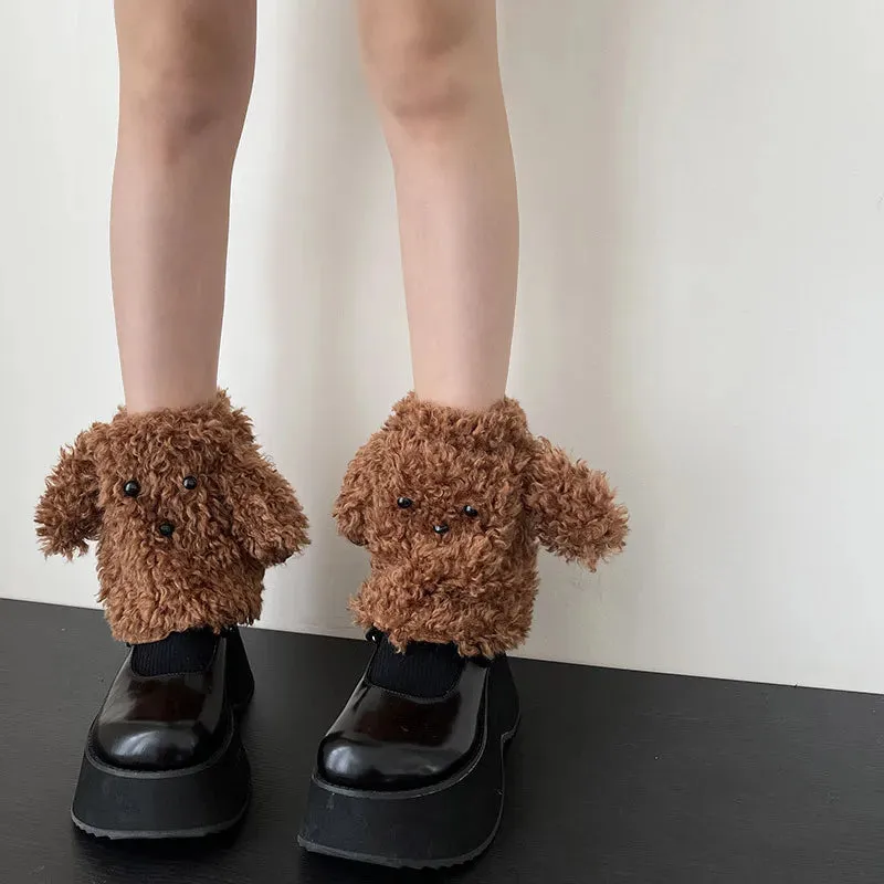 Funny Teddy Curly Leg Warmers – Cute Dog Animal Leg Warmers for Women, Winter JK Girl Cosplay, Y2K, Harajuku & Lolita Style