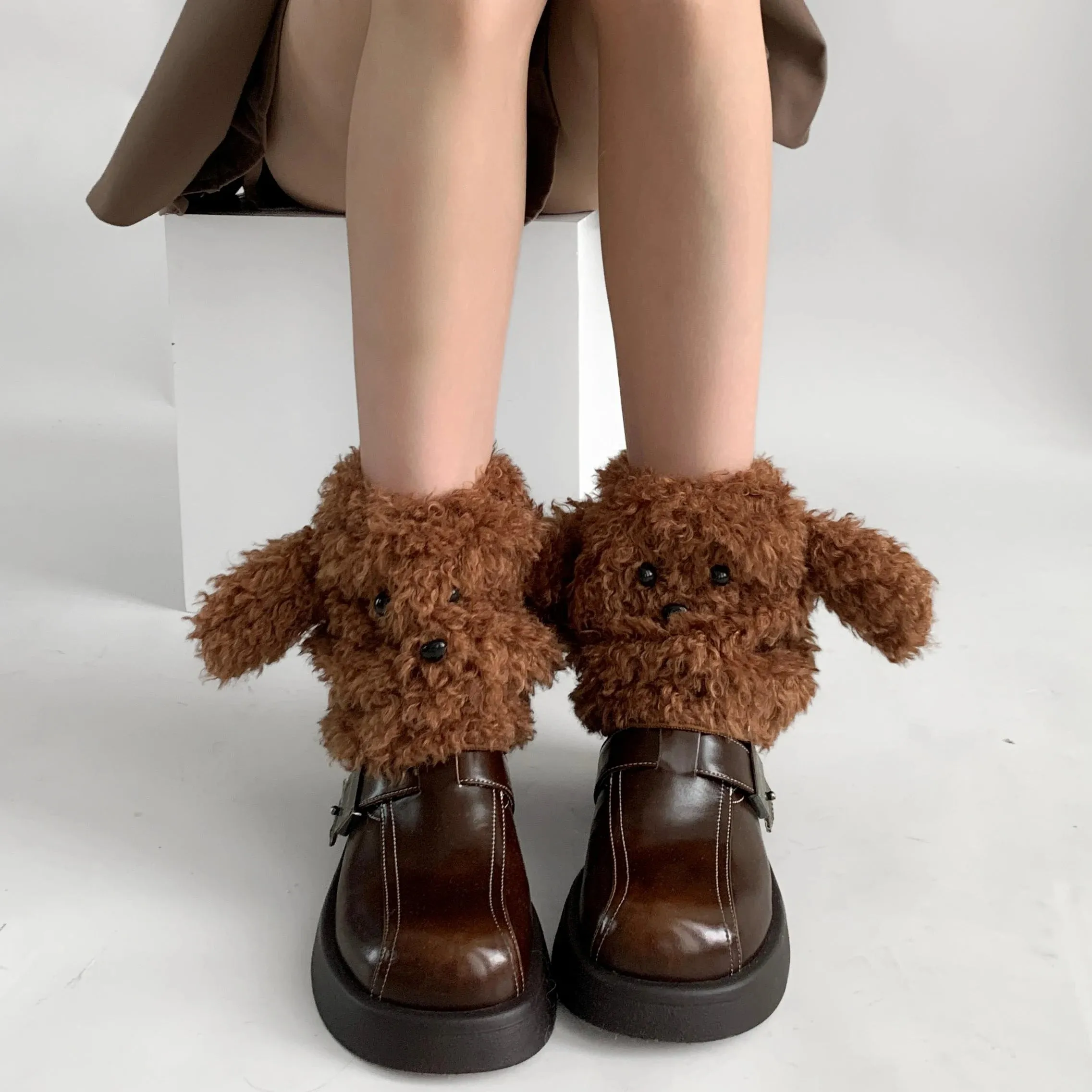 Funny Teddy Curly Leg Warmers – Cute Dog Animal Leg Warmers for Women, Winter JK Girl Cosplay, Y2K, Harajuku & Lolita Style