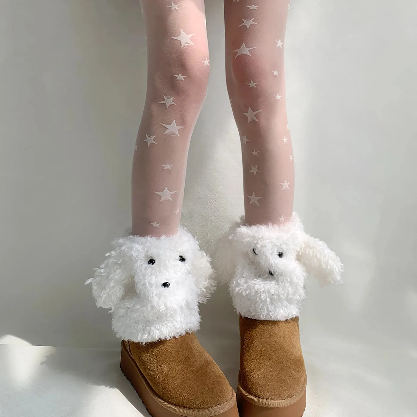 Funny Teddy Curly Leg Warmers – Cute Dog Animal Leg Warmers for Women, Winter JK Girl Cosplay, Y2K, Harajuku & Lolita Style