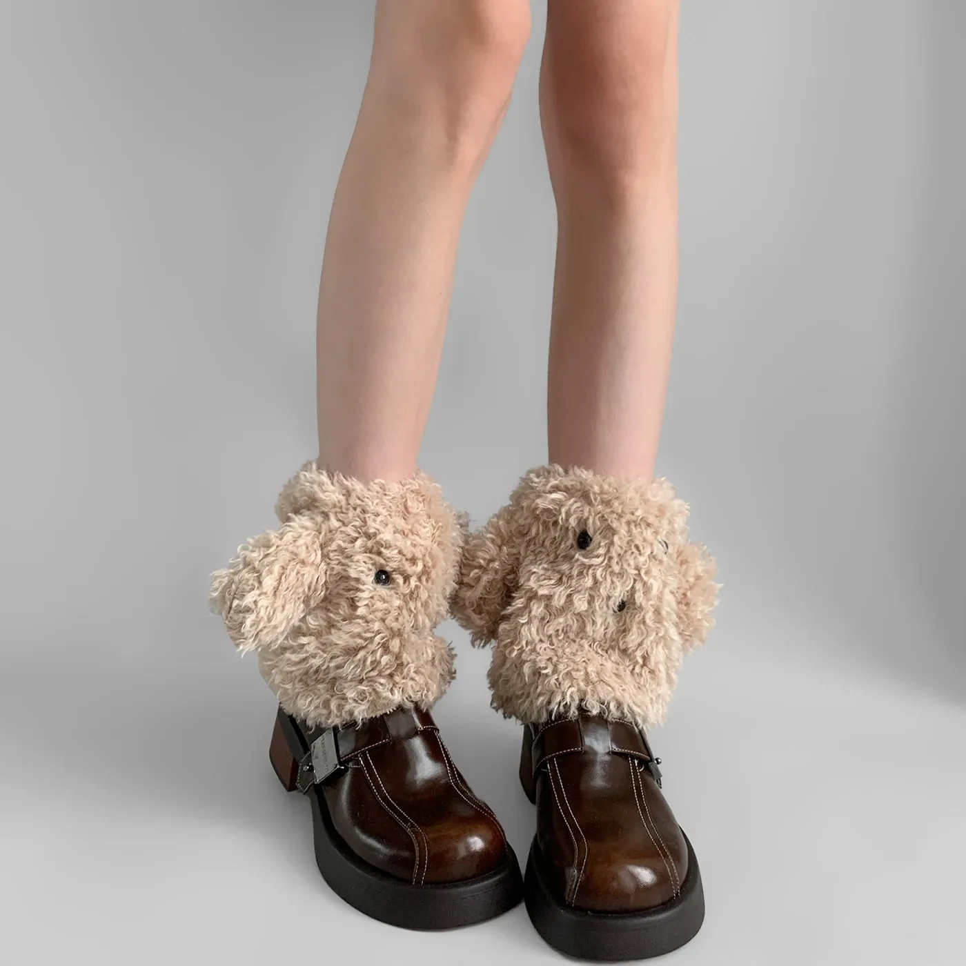 Funny Teddy Curly Leg Warmers – Cute Dog Animal Leg Warmers for Women, Winter JK Girl Cosplay, Y2K, Harajuku & Lolita Style